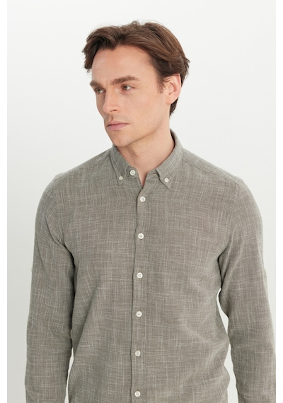 AC&Co / Altınyıldız Classics Erkek Hakı %100 Pamuk Flamlı Slim Fit Dar Kesim Düğmeli Yaka Armürlü Gömlek Haki AC&Co / Altınyıldız Classics Erkek Hakı %100 Pamuk Flamlı Slim Fit Dar Kesim Düğmeli Yaka Armürlü Gömlek Haki