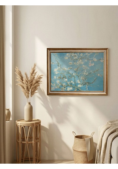 Gold Çerçeveli Vintage Dekoratif Van Gogh Badem Çiçekleri Tablosu 60x80 Cm