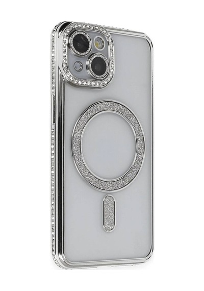 Apple İphone 13 Kılıf Joke Simli Magneticsafe Kılıf - Gümüş Evimdeyokyok