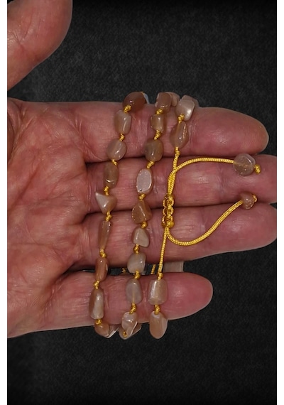 Turuncu Aytaşı Doğal Taş Bileklik Makrome Ayarlı 633-1 Peach Moonstone Turuncu