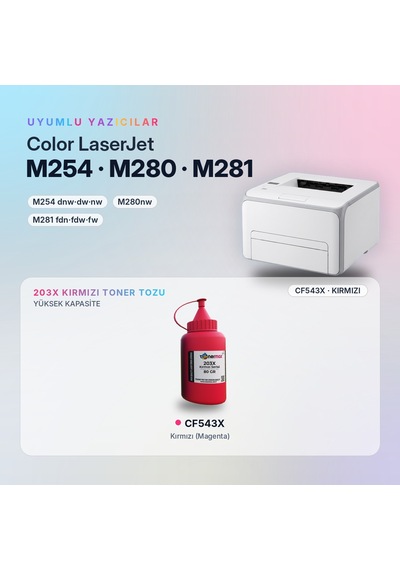 Hp 203x Cf543x Toner Tozu Kırmızı 80gr / Color Laserjet Pro M254 / M280 / M281