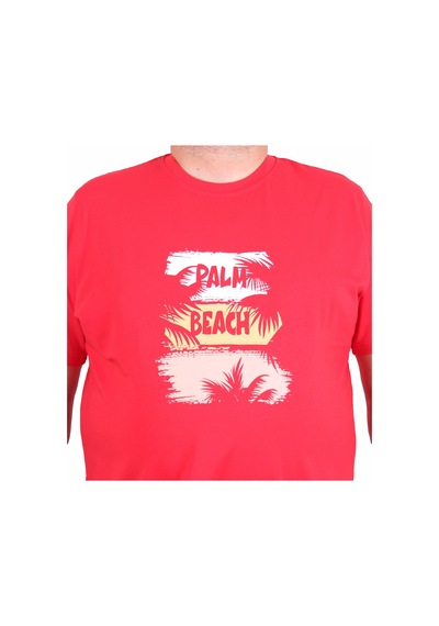 Moc Grande Mocgrande Erkek Büyük Beden Sıfır Yaka Tişört Palm Beach 25188 Kırmızı Kırmızı