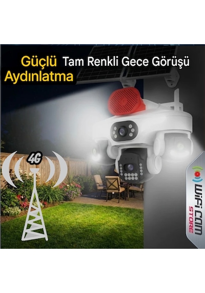 Tüm Lenslerde Hareket Algılama 4 Kameralı 4g Solar Kamera Aov 7/24 Kayıt