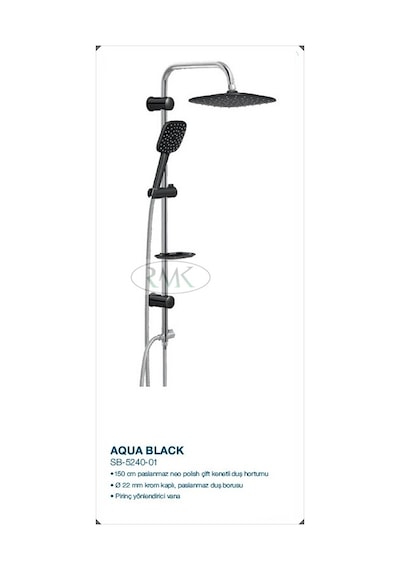 Sukar Siyah Tepe Duş Seti Kare Rain Aqua Black Siyah