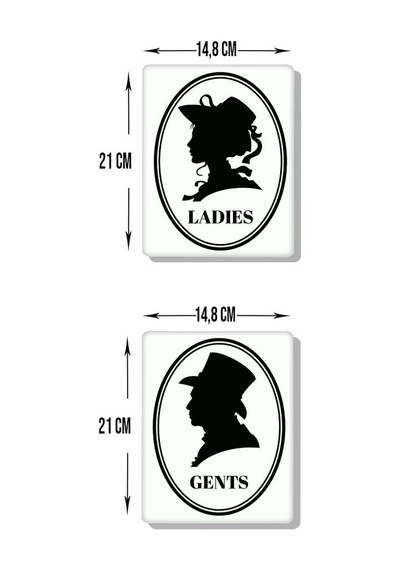 Decorıta Cam Wc Yönlendirme Levhası 2'Li Beyaz Retro Ladies-Gents