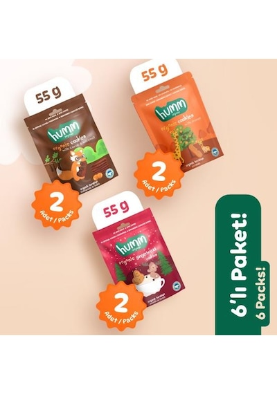 Organik Vegan Zencefilli Keçiboynuzlu Ve Portakallı Tatlı Kurabiyeler Atıştırmalık Paketi - 6 Adet 3 Çeşit 320 G