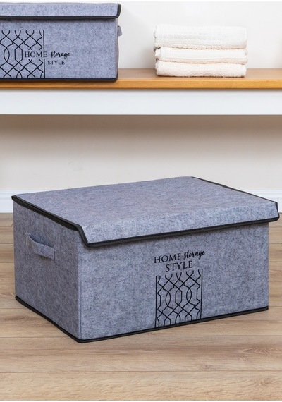 Keçe Kapaklı Çok Amaçlı Maxi Kutu Gri 47x37x24 Cm