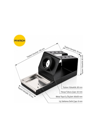 Profesyonel Metal Havya Sehpası Ve Lehim Standı - Sünger Yuvalı 16x7x7,5 Cm - Siyah