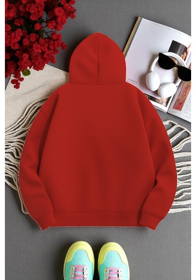 Uyguntarz Unisex Kalp Lolipop Detayli Baskılı Oversize Sweatshirt Kırmızı