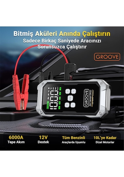 Groove F04 21800mah 6000a Akü Takviye Cihazı+lastik Şişirme Pompası Kompresörlü Jump Starter Çanta+powerbank+led Lamba+lcd Ekran