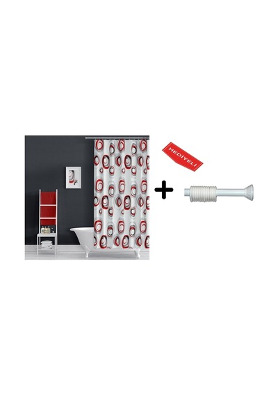 Banyo Duş Perdesi 4954 Karma 110x200 Perde Borusu Askı Aparatı 90x130 Hediyeli Çok Renkli