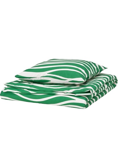 Ikea Portlakmalla Yeşil-beyaz 150x200/50x60 Cm Tek Kişilik Nevresim Seti Beyaz - Yeşil