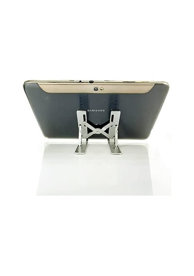 Mini Metal Stand Katlanabilir Çantada Taşınabilir Folding Alüminyum 8 Kademeli Telefon Ve Tablet Standı 13 Cm Mini Dizayn Rt008 Silver