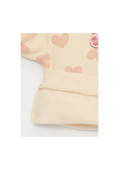 LC Waikiki Lcw Baby Ekru Bisiklet Yaka Uzun Kollu Baskılı Kız Bebek Sweatshirt Ve Tayt 2'li Takım