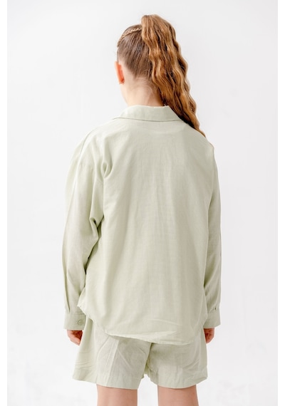 Giyicem Kız Çocuk Yan Pileli Gömlek T-shirt İkili Takım 1809 Yeşil