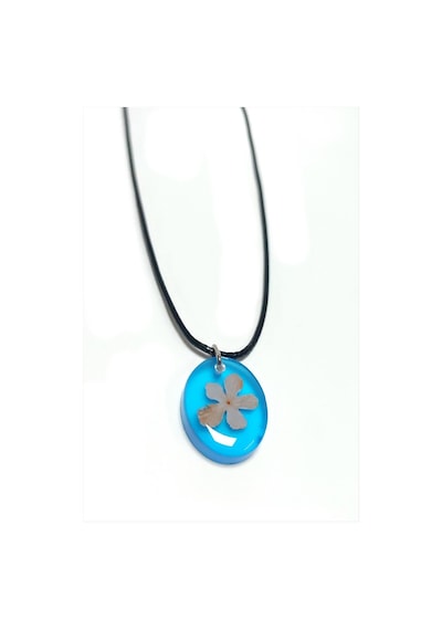 Kartopu - 901 - Çiçeği Oval Epoksi - Muratech - Kolye Mavi Kristal