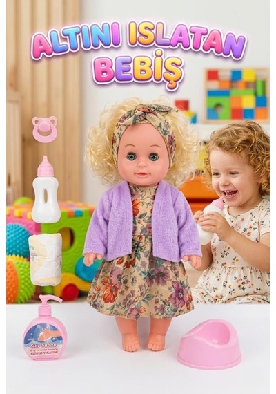 Mila Altını Islatan Bebek Seti 30 Cm Aksesuarlı Kolları Ve Kafası Et Oyuncak Bebek Mor