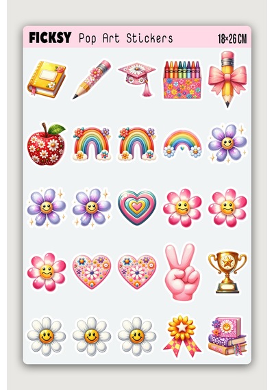 Okul Temalı Sticker Seti - 50 Adet Öğrenci Etiket Çıkartma Diğer