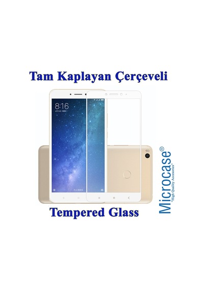 Mi Max 2 Tam Kaplayan Çerçeveli Tempered Ekran Koruyucu-Beyaz