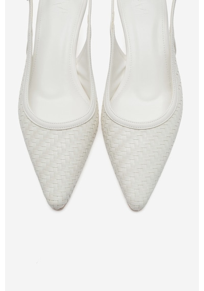 Luvi Shoes Alvessıa Beyaz Örgü Kadın Kısa Topuklu Ayakkabı