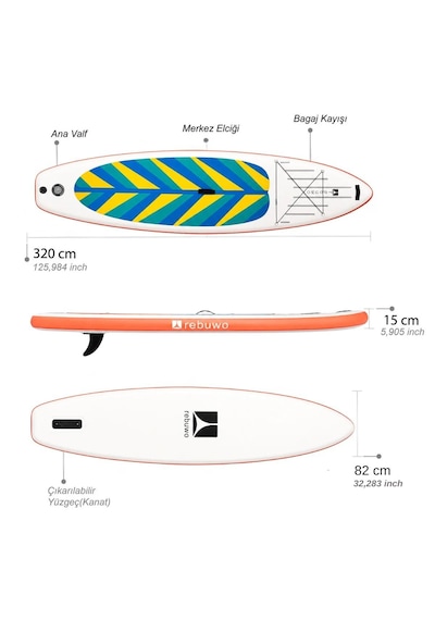 Maldivler Serisi Şişme Sup Board Turuncu Stand Up Paddle Board 320 82 15 Cm