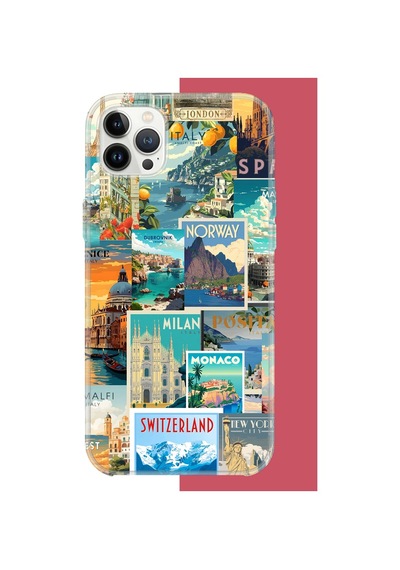 Apple iPhone 12-12 Pro Uyumlu Kart Postal Kolaj Uv Baskılı Silikon Kılıf Renkli