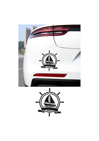 Yelkenli Ve Gemi Dümeni Oto Sticker - Denizci Tarzı Araç Sticker 15x15cm Diğer
