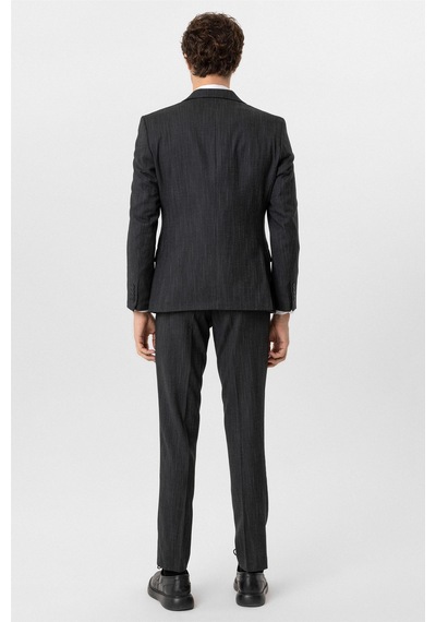 Süvari Siyah Slim Fit Desenli Mono Yaka 6 Drop Yelekli Klasik Takım Elbise-35634 Siyah