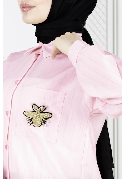 Sevitli Cebi Arı Detaylı Keten Tunik-pembe-3871-pembe Pembe