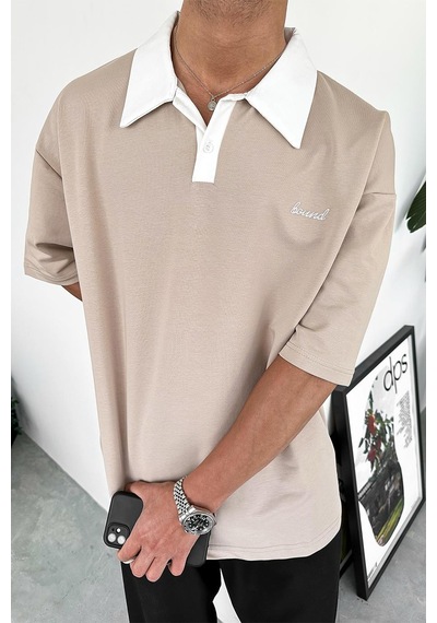 Krem Bound Polo Yaka Outplenty Premium Oversize Tişört Krem