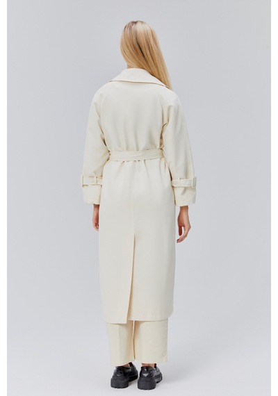 Kadın Oversize Kuşaklı Trençkot Taş
