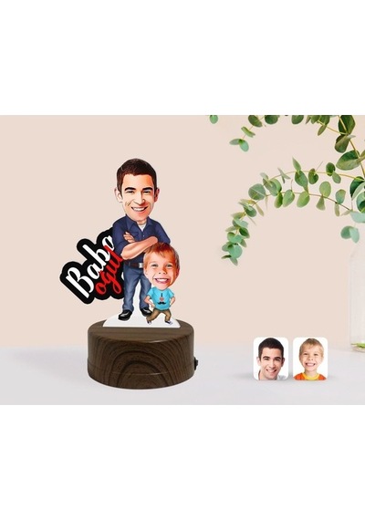 Kişiye Özel Baba Oğul Karikatürlü Dekoratif 3D Biblo Led Işıklı G (483006628)
