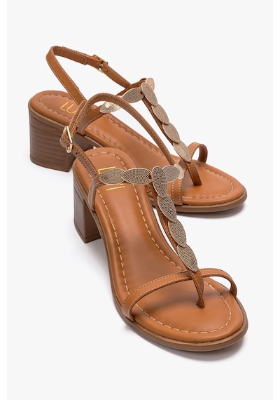Luvishoes Serona Taba Hakiki Deri Tokalı Kadın Kalın Topuklu Sandalet