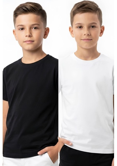 Modanıno Erkek Çocuk 2'li Geniş Kalıp Basic T-shirt 6-14 Yaş 12690ds Siyah