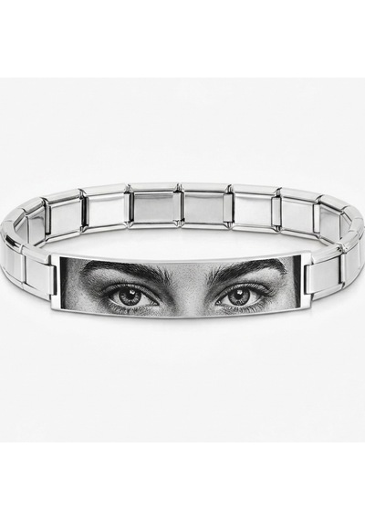 Kişiye Özel Göz Resim Baskılı İtalyan Charm Plakalı Unisex Çelik Bileklik Scb93g Beyaz