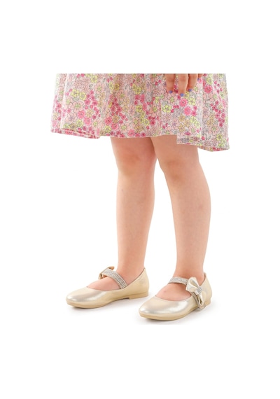 Kiko Kids Cırtlı Kız Çocuk Taşlı Babet Ayakkabı 252 Altın 001