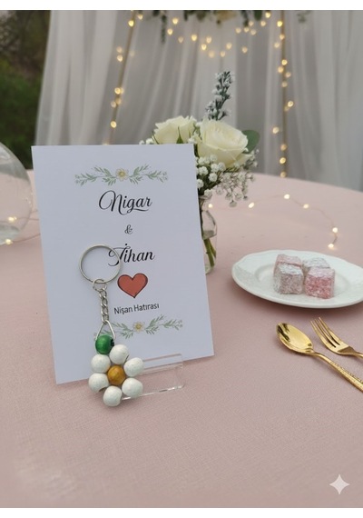 10 Adet Ahşap Papatya Bohem Anahtarlık - Kına Hediye - Nişan Hediye - Nikah Hediye - Anneler Günü Çok Renkli