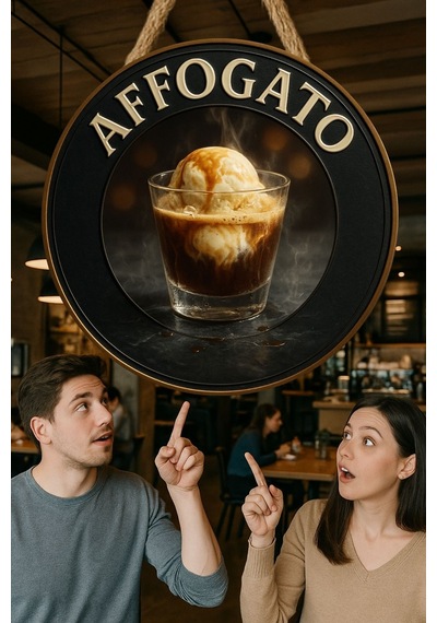Affogato Temalı Yuvarlak Cafe Tabelası, Jüt İpli Ahşap Duvar & Kapı Dekoru, Barista Tarzı Süs