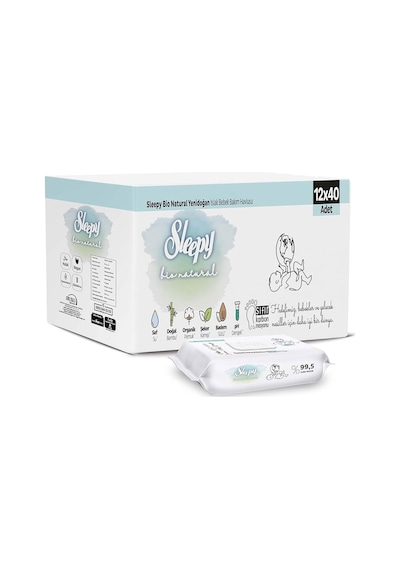 Sleepy Islak Havlu Bio Natural 40'lı 12 Li Set 480 Yaprak Tekli