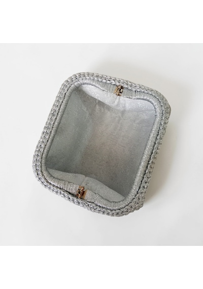 Metalik Gümüş El Örgüsü Kadın Clutch Çanta Şık Davet Ve Gece Çantası