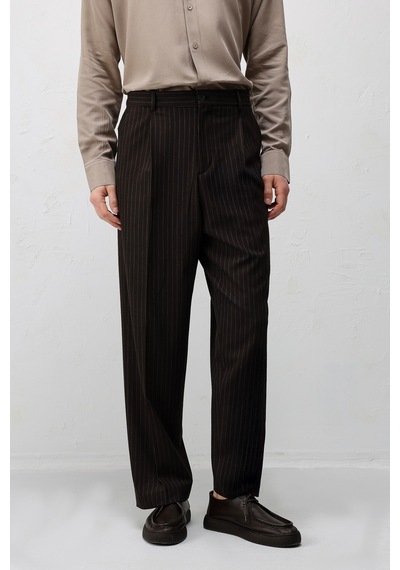 Antioch Relaxed Fit Çizgili Erkek Takım Elbise Kahve