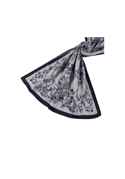Mim Eşarp Enba Etnik Desenli Soft Pamuklu Şal 75x190 Cm Gümüş - Lacivert