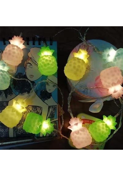 Ananas Renkli Led Işık Zinciri 10lu Parti, Oda, Kapı Ve Yılbaşı Ağacı Dekoratif Aydınlatma