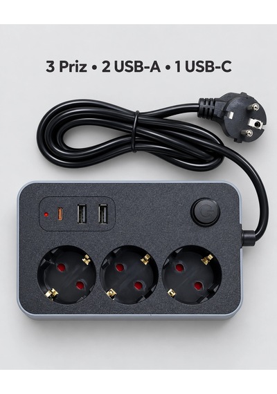 Elektrik Ve Şarj Bağlantılarını Bir Arada Sunan Usb Ve Type C Çıkışlı Akım Korumalı Priz 1