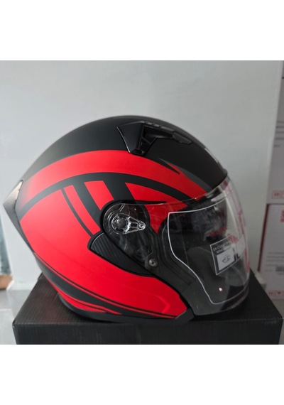Çenesiz Kask Jk528-1 Mge Vizörlü Mat Siyah Kırmızı L Mat Kırmızı - Siyah