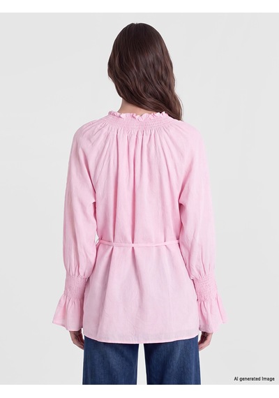 Lcw Modest Pembe Desenli Kuşaklı Kadın Gipeli Tunik