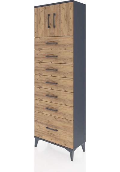 Arges Dolap Tek Raflı 7 Çekmeceli 2 Kapaklı 60x30x182 Antrasit-çam Antrasit Arges Dolap Tek Raflı 7 Çekmeceli 2 Kapaklı 60x30x182 Antrasit-çam Antrasit