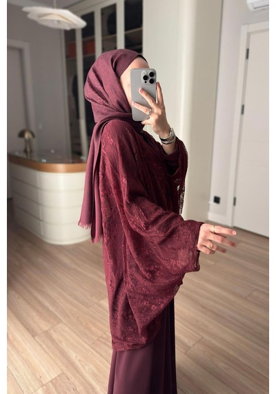 Ka Hijab Dantel Pelerin Detaylı 3'lü Takım - Bordo
