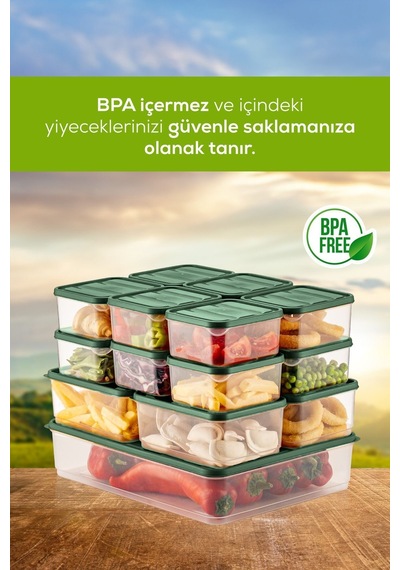 Vienev Buzdolabı Düzenleyici Organizer Mikrodalgaya Uygun Difriz Saklama Kabı Yeşil 17' Li