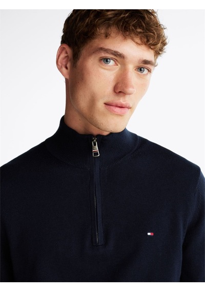 Tommy Hilfiger Pıma Org Ctn Cashmere Zıp Mock Erkek Mavi Kazak - Mw0mw28049
